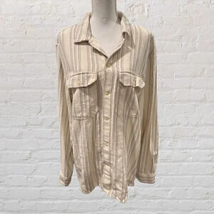 ZARA Cotton Stripped Shirt in Cream Size Large